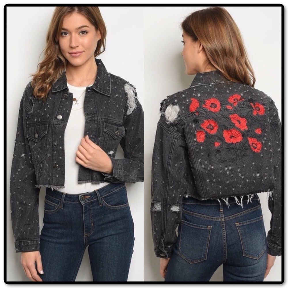 Distressed Embroidered Jean Jacket - Picture 2 of 7
